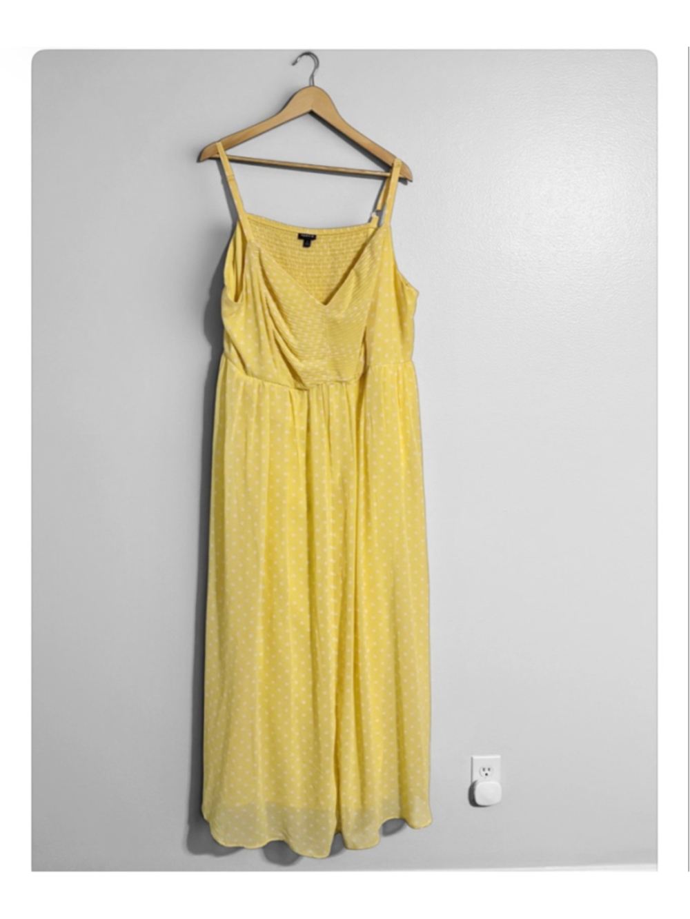 Plus Size Yellow Spotted Midi Dress - Elegant Strappy Summer Style - Picture 3 of 10
